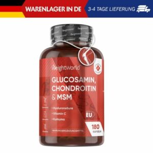 Glucosamin Chondroitin MSM 1560mg - 180 Kapseln mit Vitamin C, Kurkuma & Hyaluro