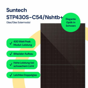 Solarmodul 430W bifazial N-Typ TOPCon GLAS-GLAS SunTech Black Frame PV Modul