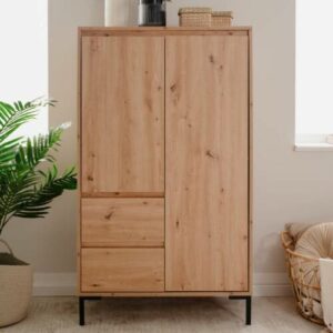 Kommode mit 2 Schubladen Holz Highboard Massiv Eiche Sidebaord  Homestyle4u