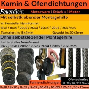 Kamindichtung selbstklebend Dichtband Glas Kamin Ofen Dichtung 18 20x2,3,4,5,6mm