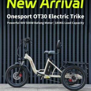 ONESPORT OT30 20 Zoll E-Dreirad E-Bike 3 Räder Fahrrad 500W Cargo Trike mit Korb