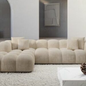 Sofa Eckcouch Lounge Couch Designer Couch Samtstoff Beige Formentera L Form kurz