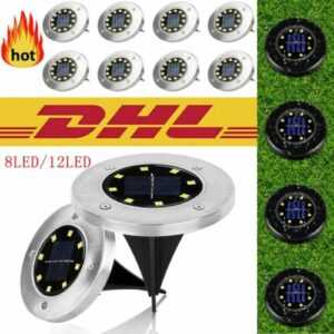 8/12LED Solarleuchte Solarlampe Bodenstrahler Bodeneinbau Außen Gartenstrahler