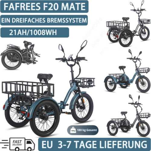Fafrees F20 Mate Elektro Dreirad E-Bike 21Ah/1008Wh 3 Rädern E-Fahrrad Tricycle