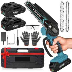 Mini Akku Kettensäge Bürstenloser Handkettensäge 8+6 Zoll mit Akkus+Ladegerät